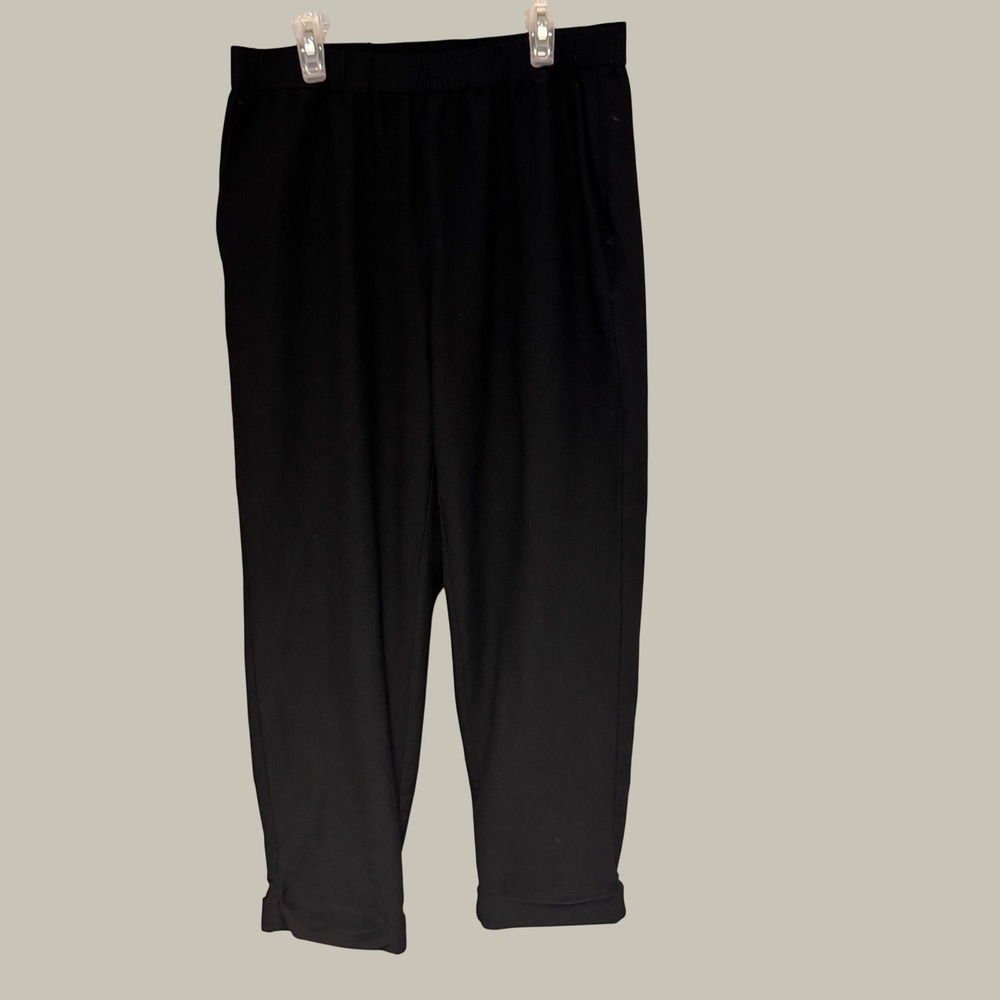 Eileen Fisher Womens Black Tapered Cuffed Pull On Trousers Pants Size Small Chic